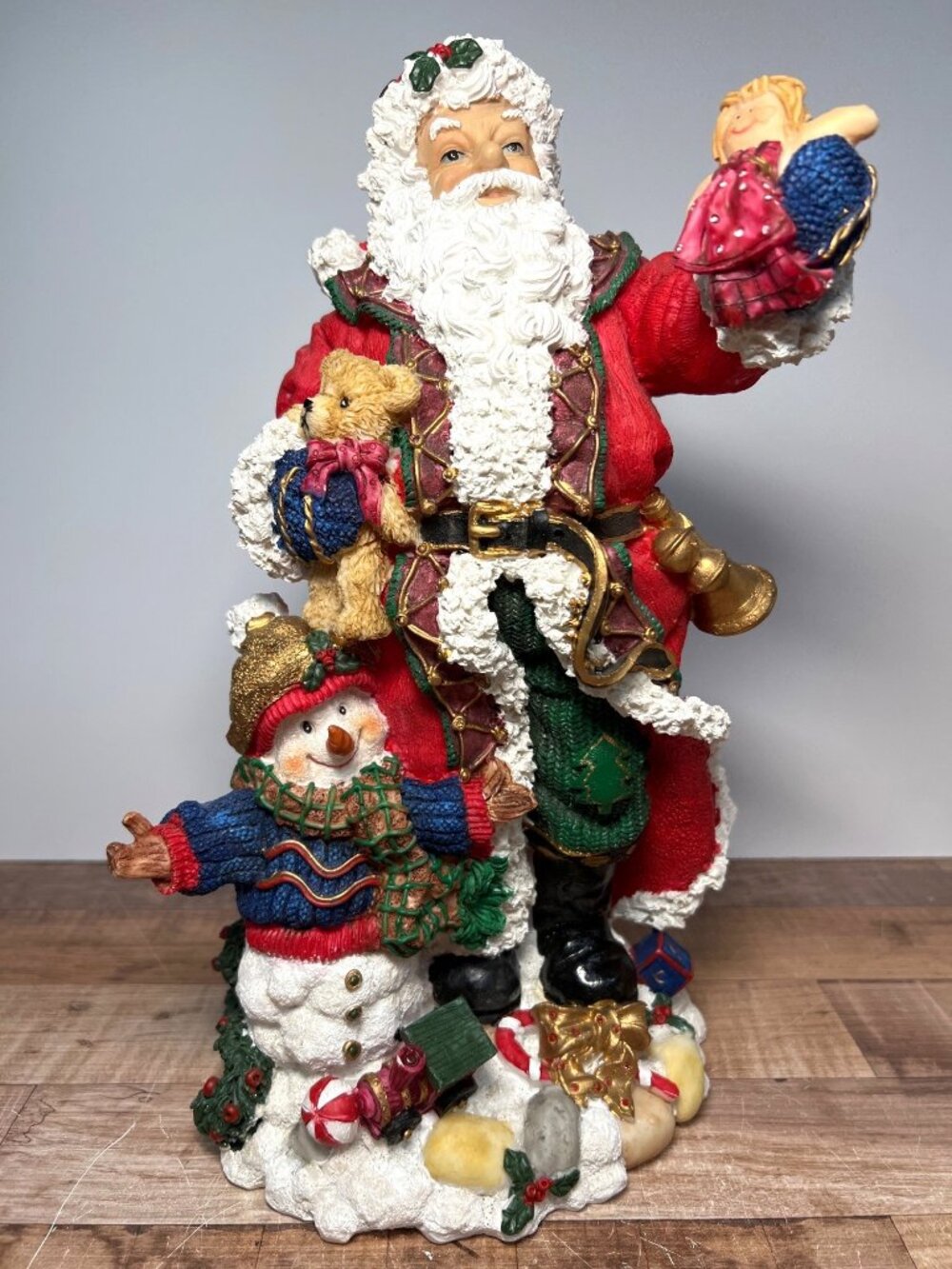 Garden Ridge 12.5" Resin Santa With Dolly and Bear Item 3639 Vintage 1997 Large